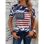 American Flag Print Crew Neck T-Shirt for Women - Casual Short Sleeve Tee for Spring & Summer