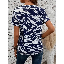 American Flag Print Crew Neck T-Shirt for Women - Casual Short Sleeve Tee for Spring & Summer