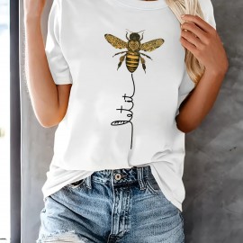 Bee Kind Belief Print Crew Neck T-shirt - Casual Loose Short Sleeve Summer Top for Women