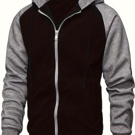 Men's Casual Zip Up Hoodie - Stylish Color Block Hooded Sweatshirt with Comfortable Fit