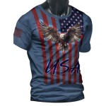 Eagle And Flag Print T-shirt, Men's Casual Street Style Stretch Round Neck Tee Shirt For Summer