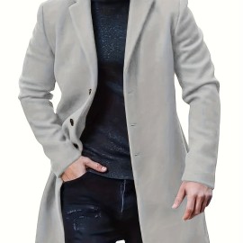 Men's Warm Overcoat, Elegant Single Breasted Trench Coat For Fall Winter