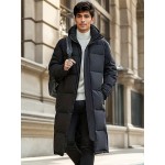 Men's Mid-length Hooded Long Puffer Jacket, Casual Warm Comfy Down Coat For Fall Winter Outdoor Activities