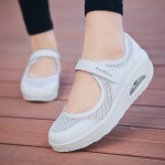 Women's Solid Color Casual Sneakers, Ankle Band Platform Soft Sole Air Cushion Walking Shoes, Breathable Work Daily Footwear