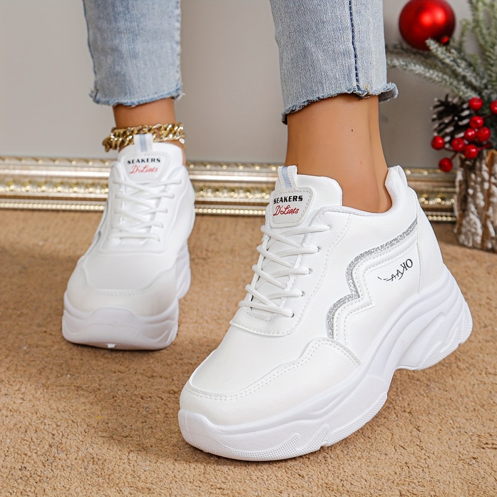 Women's Glitter Chunky Sneakers, Height Increasing Low Top Sports Shoes, Trendy All-Match Walking Trainers