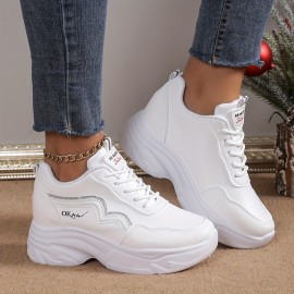 Women's Glitter Chunky Sneakers, Height Increasing Low Top Sports Shoes, Trendy All-Match Walking Trainers