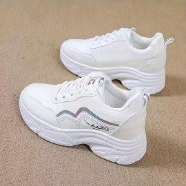 Women's Glitter Chunky Sneakers, Height Increasing Low Top Sports Shoes, Trendy All-Match Walking Trainers