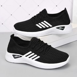 Women's Striped Pattern Sneakers, Casual Lace Up Outdoor Shoes, Lightweight Low Top Shoes