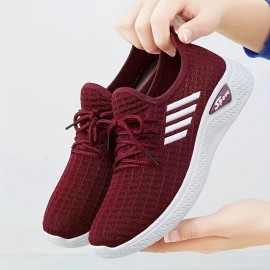 Women's Striped Pattern Sneakers, Casual Lace Up Outdoor Shoes, Lightweight Low Top Shoes