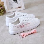 Women's Floral Embroidered Sneakers, Lace Up Soft Sole Platform Casual Skate Shoes, Low-top Walking White Shoes