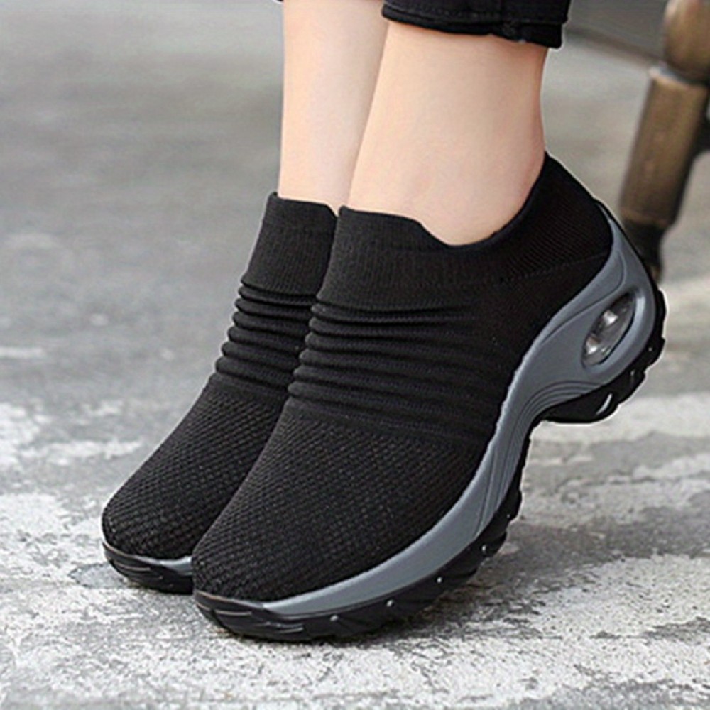 Womens Ultra-Breathable Knit Sneakers - Soft, Chunky, and Exceptionally Comfortable Low-Top Shoes for Casual Outdoor Activities - Easy Slip-On Design, Perfect for All-Day Wear