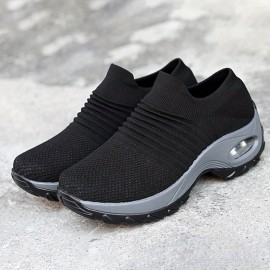 Womens Ultra-Breathable Knit Sneakers - Soft, Chunky, and Exceptionally Comfortable Low-Top Shoes for Casual Outdoor Activities - Easy Slip-On Design, Perfect for All-Day Wear