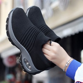 Womens Ultra-Breathable Knit Sneakers - Soft, Chunky, and Exceptionally Comfortable Low-Top Shoes for Casual Outdoor Activities - Easy Slip-On Design, Perfect for All-Day Wear