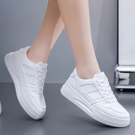 Chic Women's Low-Top Platform Sneakers - Comfy Round Toe Lace-Ups for Everyday Style | Trendy Casual Walking Trainers for All-Day Comfort