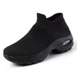 Women's Breathable Knit Sneakers - Lightweight Slip On Outdoor Shoes with Air Cushion Technology