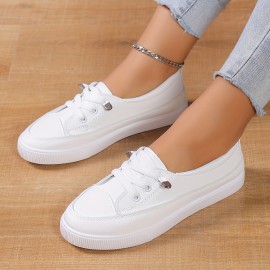 Women's Casual Flat Skate Shoes, All-Match Low Top Slip On Shoes, Casual White Walking Sneakers