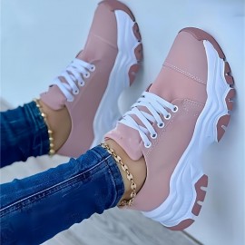 Women's Platform Sneakers, Casual Lace Up Outdoor Shoes, Women's Comfortable Low Top Shoes