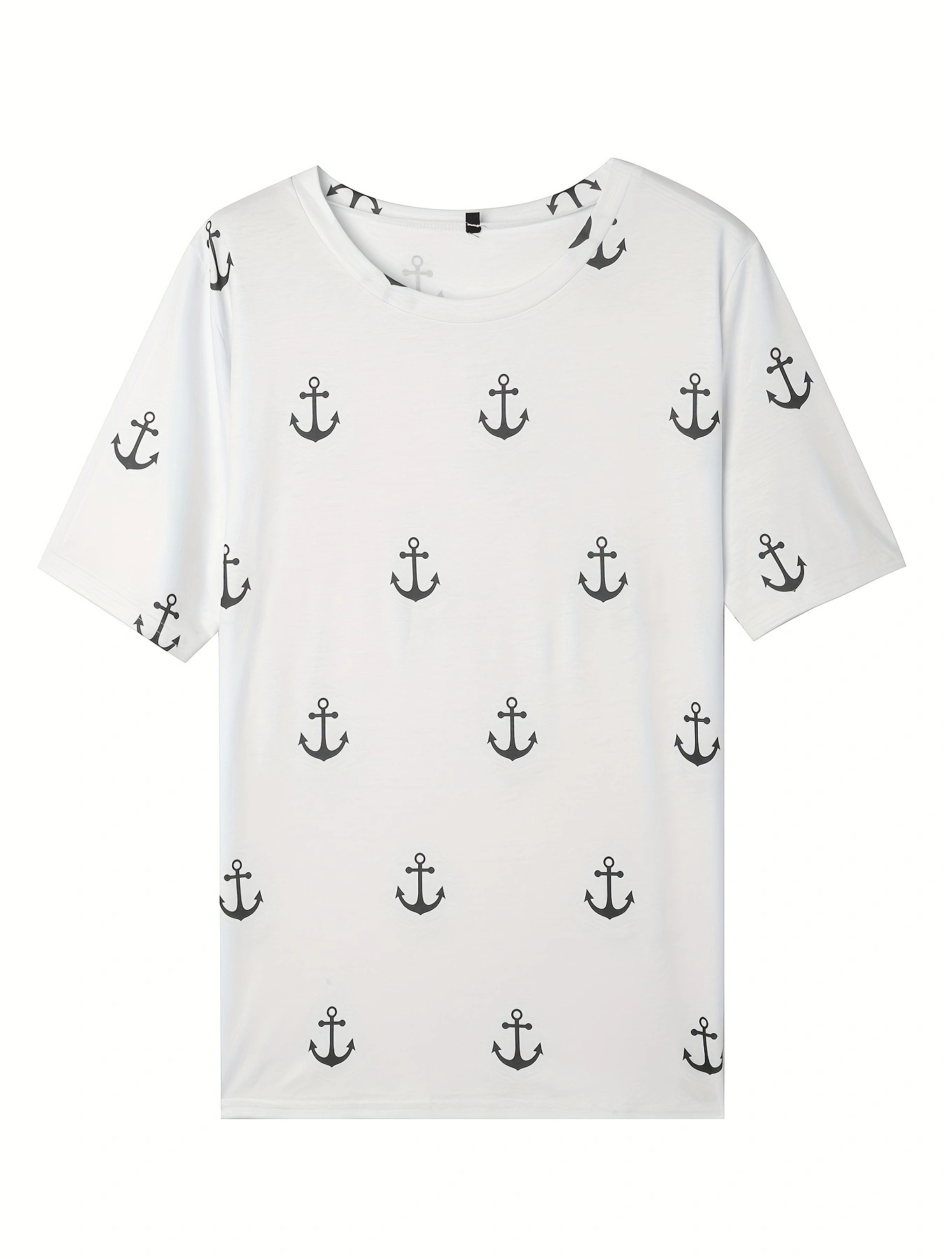 anchor print crew neck t shirt casual short sleeve top for spring summer womens clothing details 1