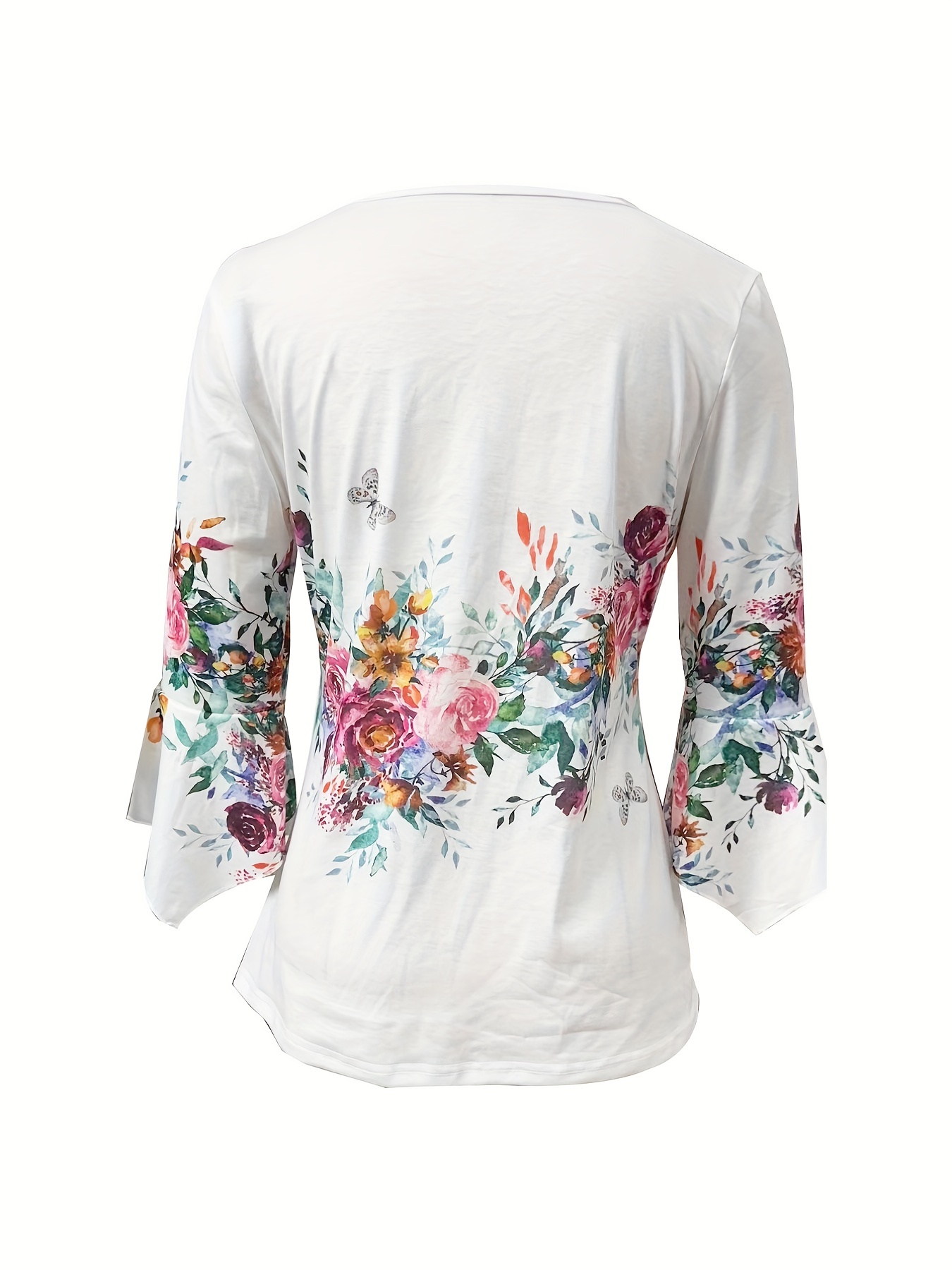 floral print notched neck blouse casual button front blouse for spring summer womens clothing details 0