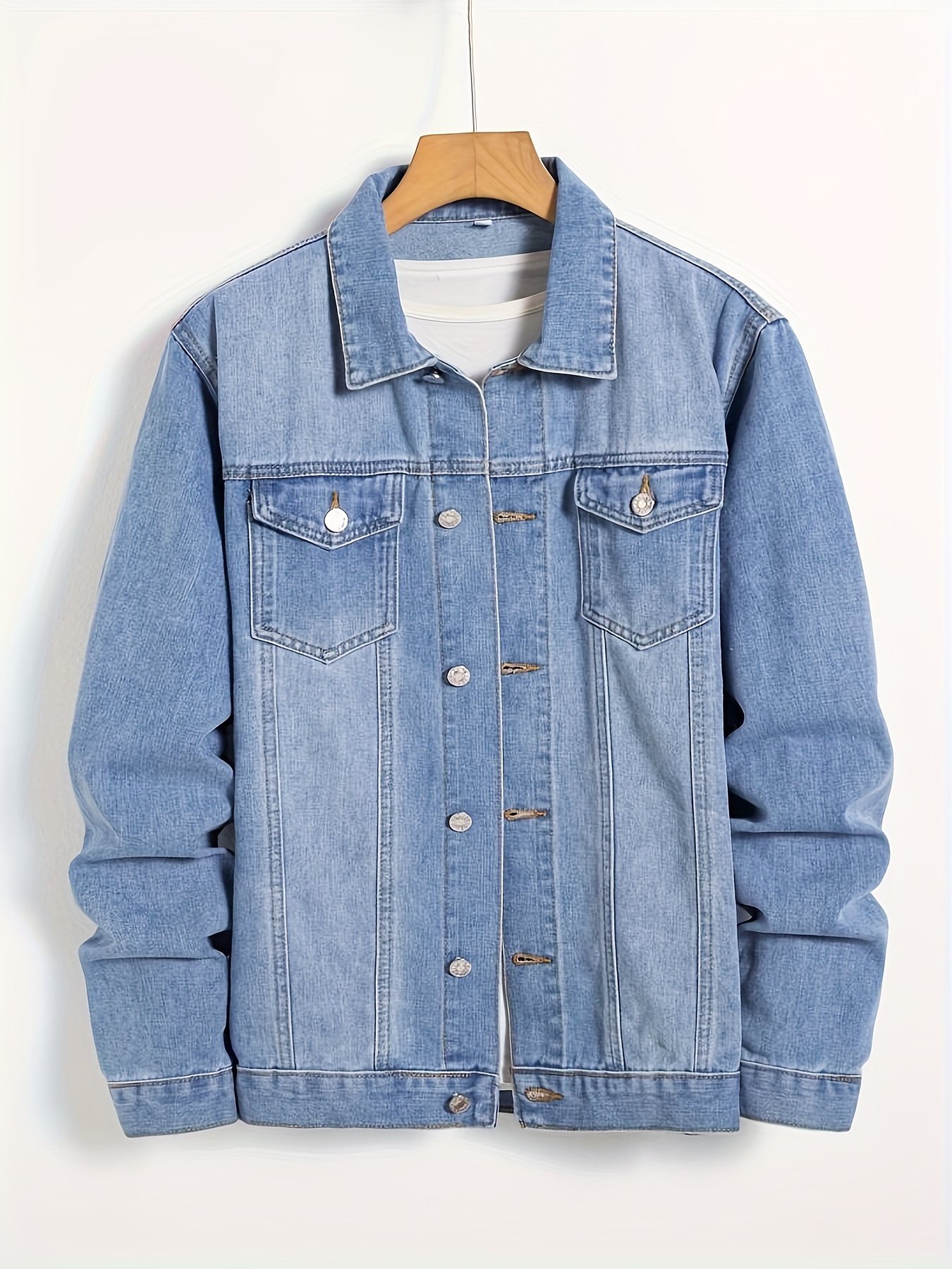 mens chest pocket denim jacket casual button up distressed denim jacket details 4