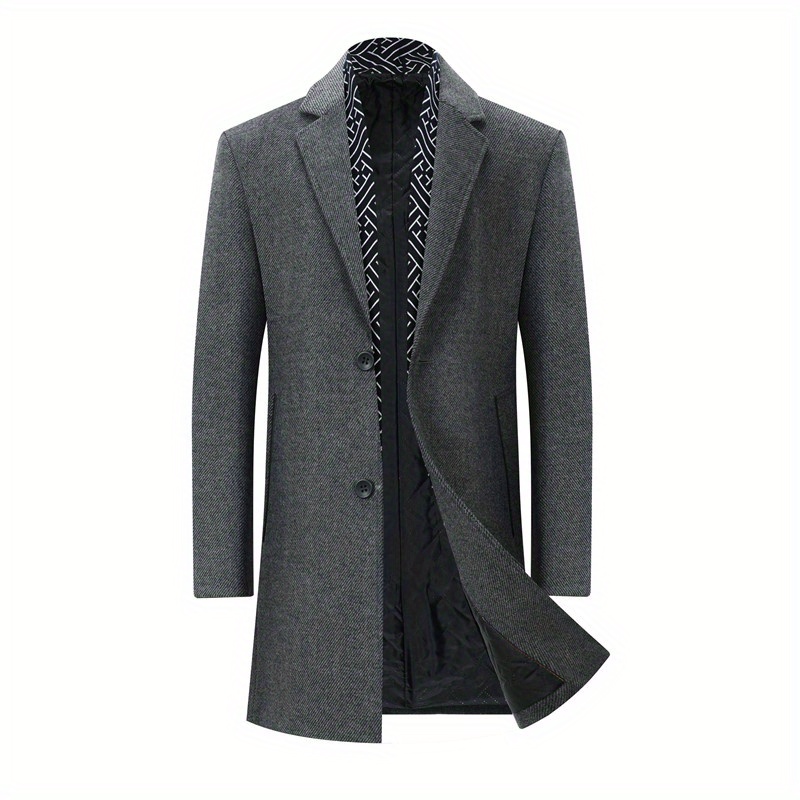 mens single breasted trench coat casual elegant lapel wool blend overcoat for fall winter details 0