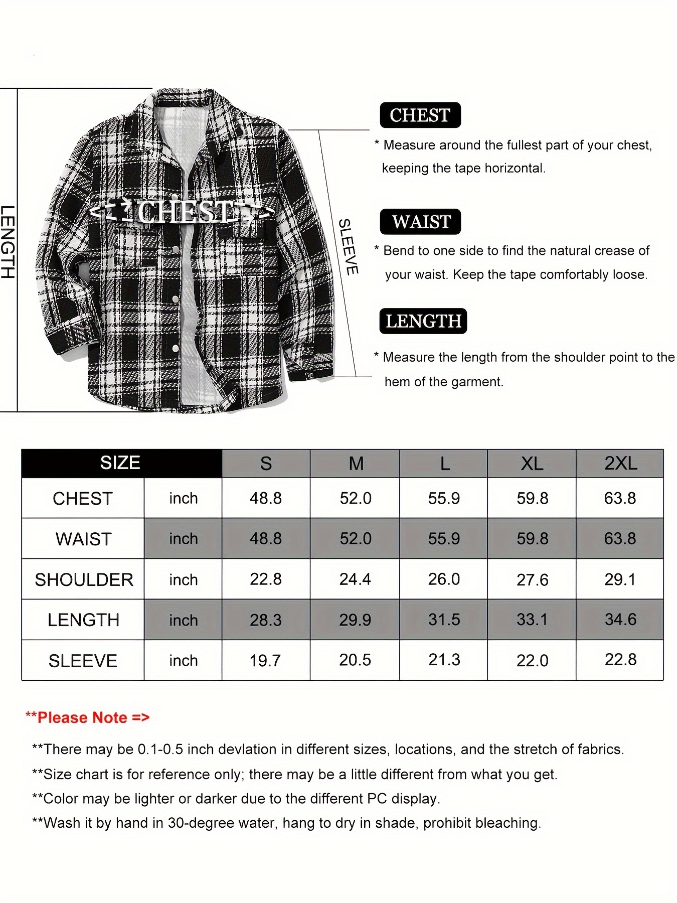 mens button down loose fit long sleeve thick plaid casual shirt jacket black and white checkerboard 02 details 3