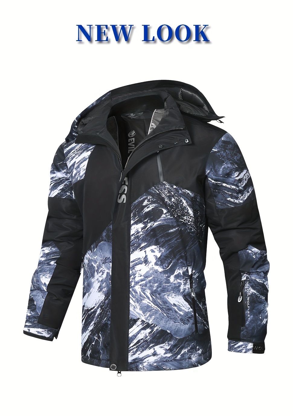 mens printed windbreaker jacket casual hooded waterproof jacket for outdoor mountaineering skiing details 0