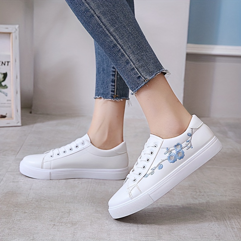 floral embroidered sneakers women s lace soft sole platform details 4