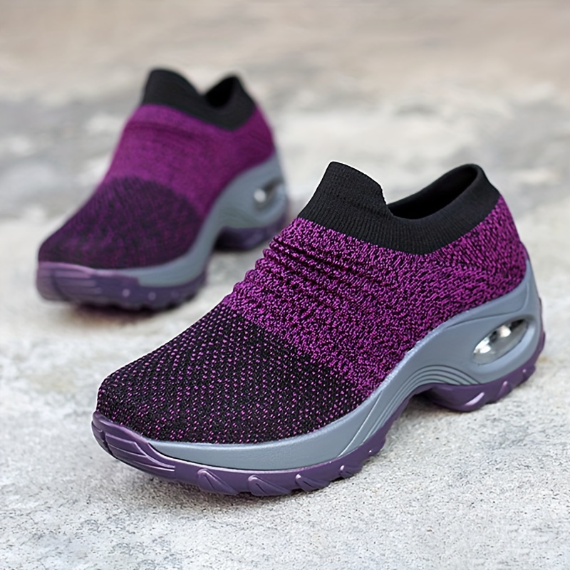 womens breathable knit sneakers casual slip on outdoor shoes lightweight low top air cushion shoes details 3